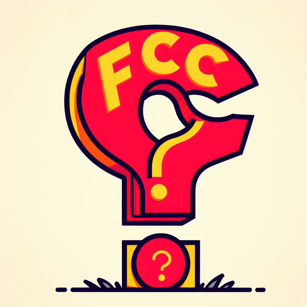 One side shows the FCC logo colored red with a question mark. The other side shows a globe with green internet connections and checkmarks. This image represents the FCC being asked to reconsider its position on Universal Service Fund (USF) in the unhindered internet request